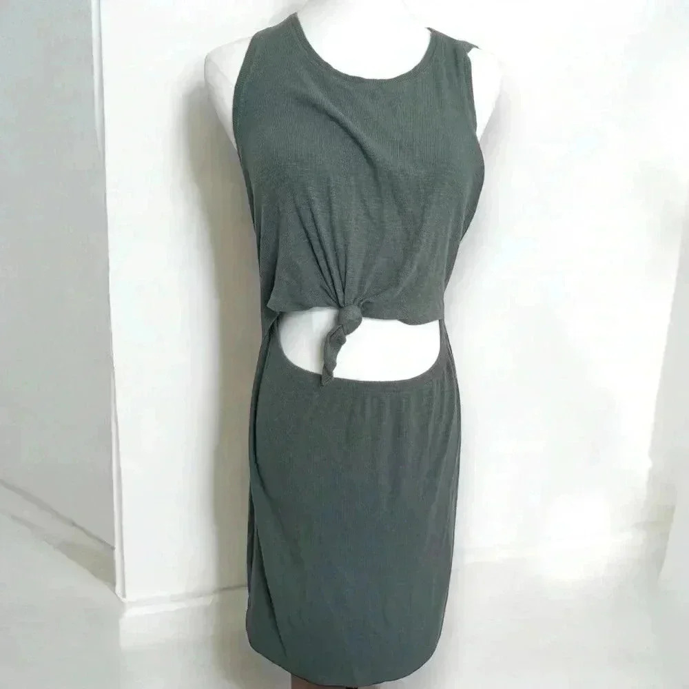 Aerie front tie greenish grey tie front dress S